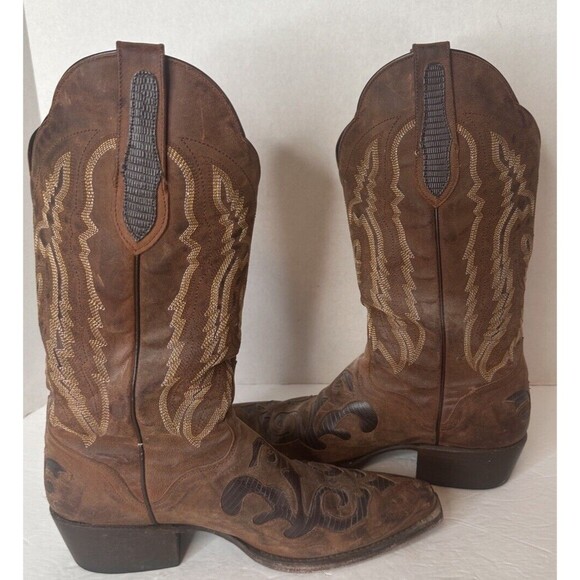 WOMENS JB DILLON COWBOY SNIP TOE  Lizard INLAY Brown  SIZE 7.5 D  Gorgeous - Picture 6 of 12